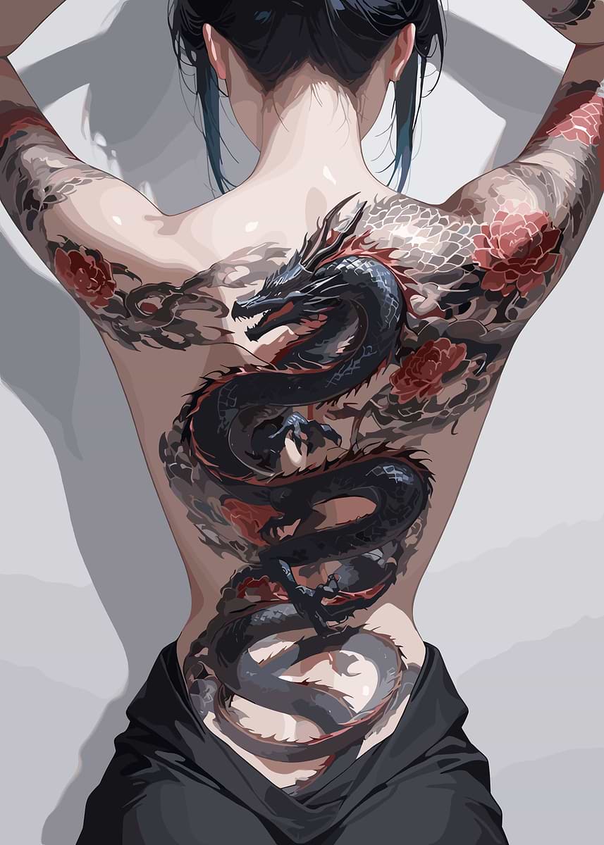 'Dragon Tattoo on Woman's Back' Poster, picture, metal print, paint by ...