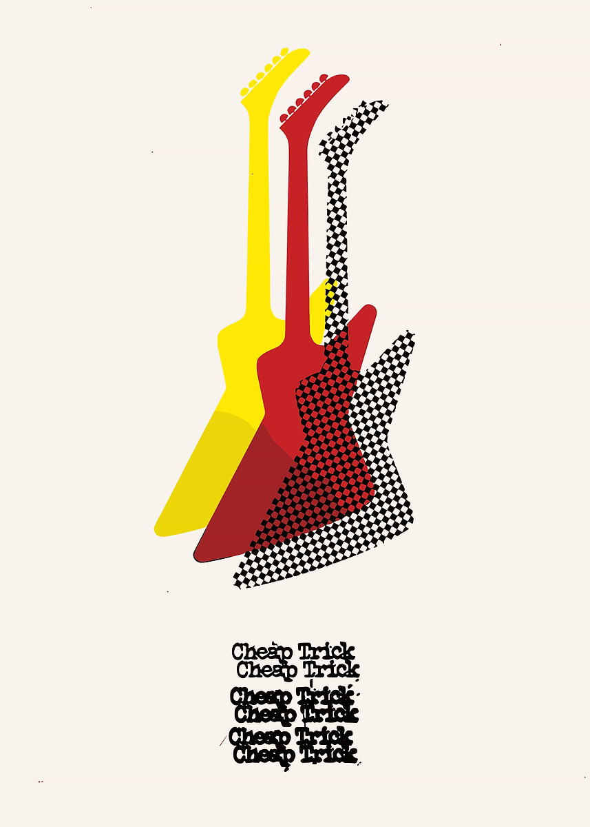 キタザキアイト You Never Know Until You Try 版画 Cheap Trick Guitars and Text' Poster, picture, metal print, paint