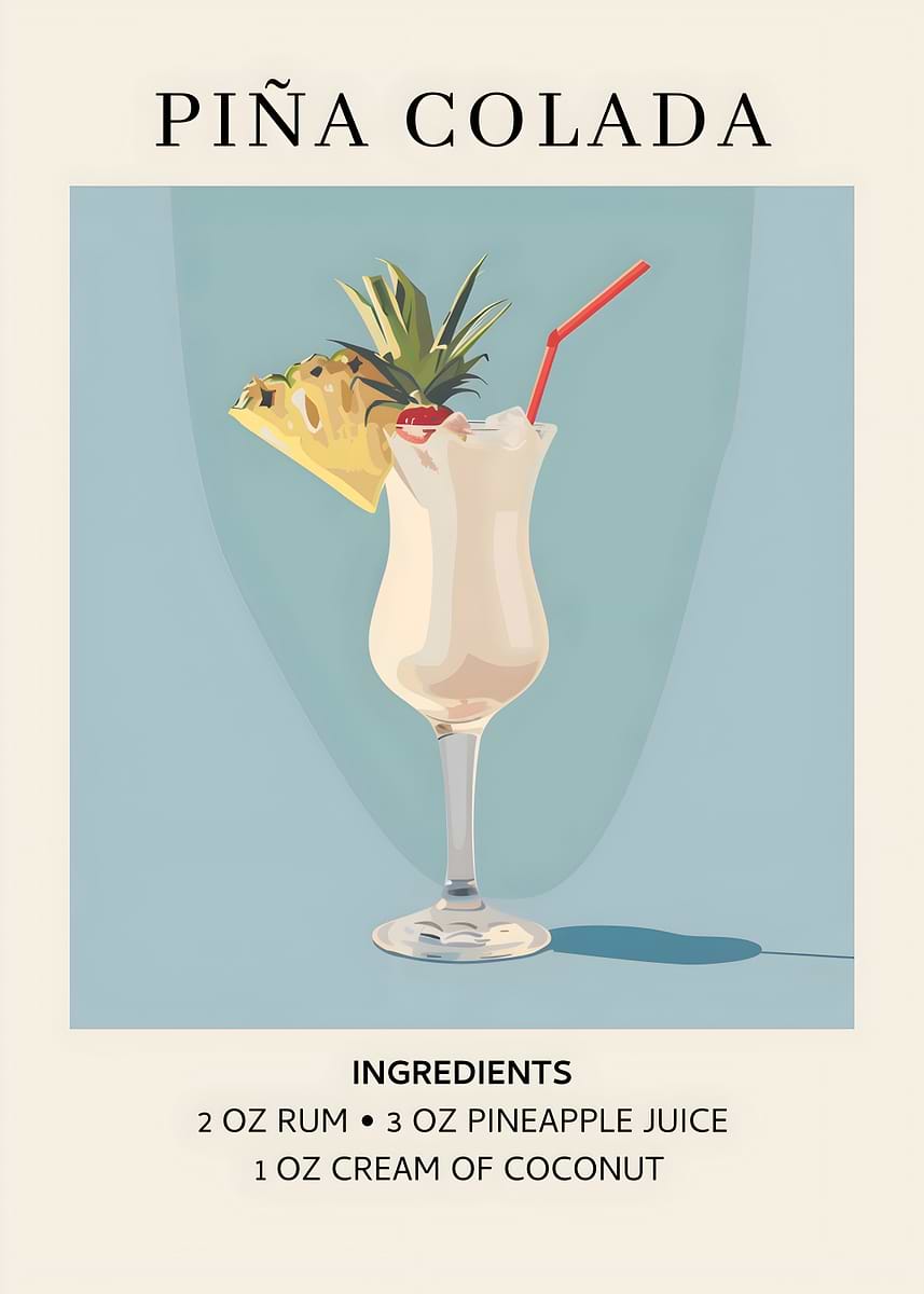 'Piña Colada Recipe Poster' Poster, picture, metal print, paint by ...
