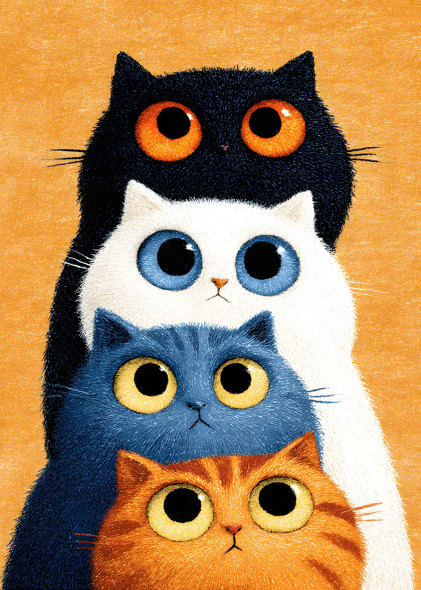 'Stack of Cute Cartoon Cats' Poster, picture, metal print, paint by ...