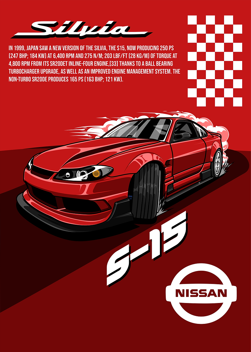 Nissan Silvia S15 Car Poster' Poster, picture, metal print, paint