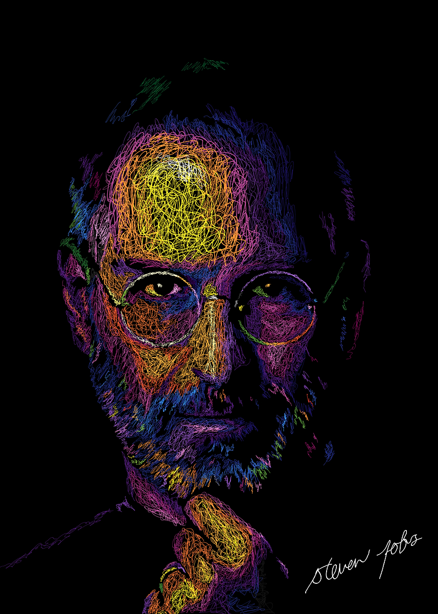 Steve Jobs Colorful Scribble Art Portrait' Poster, picture, metal