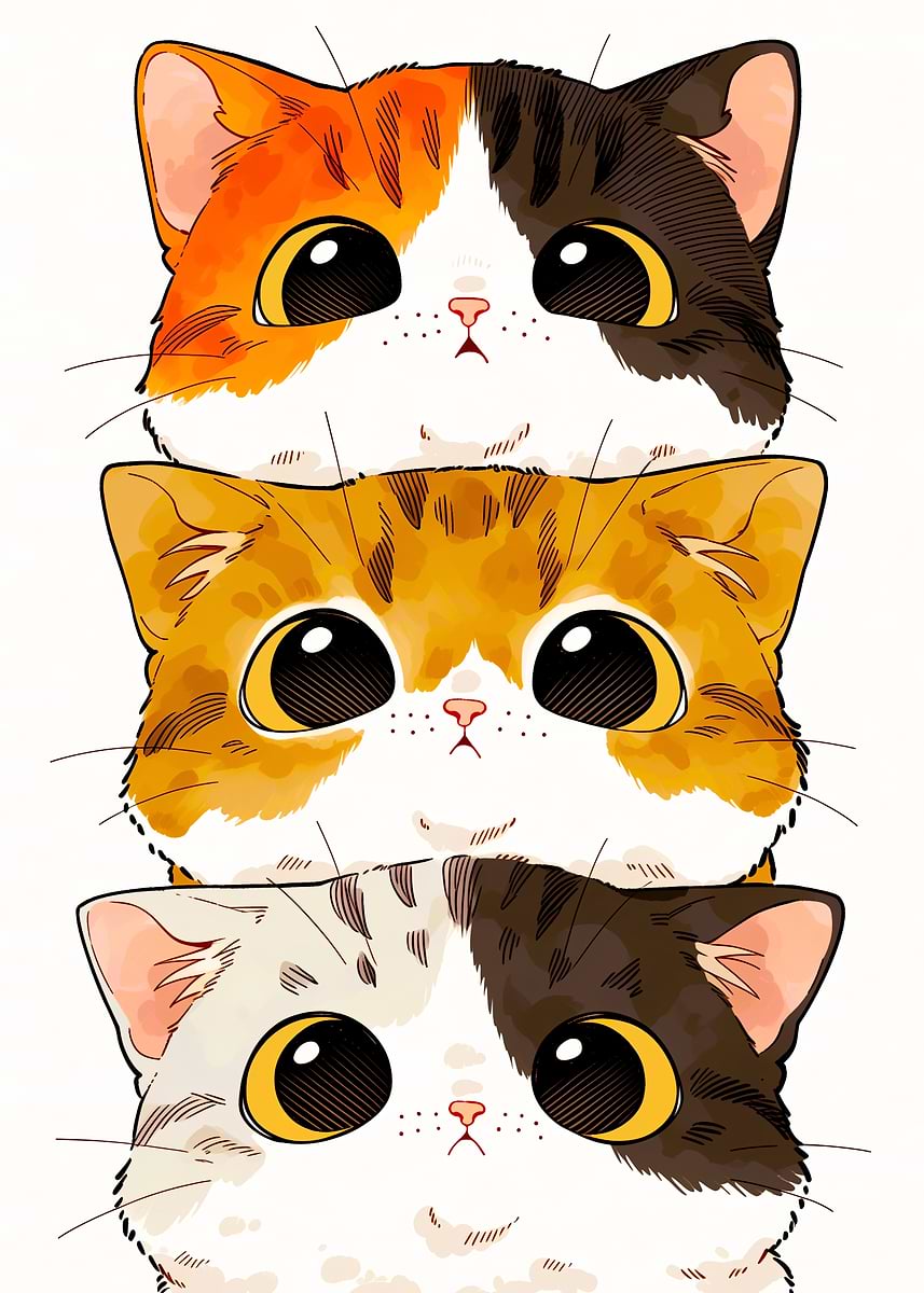 'Stack of Cute Cartoon Cats' Poster, picture, metal print, paint by ...