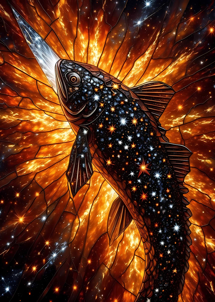 'Cosmic Fish with Starry Body' Poster, picture, metal print, paint by ...