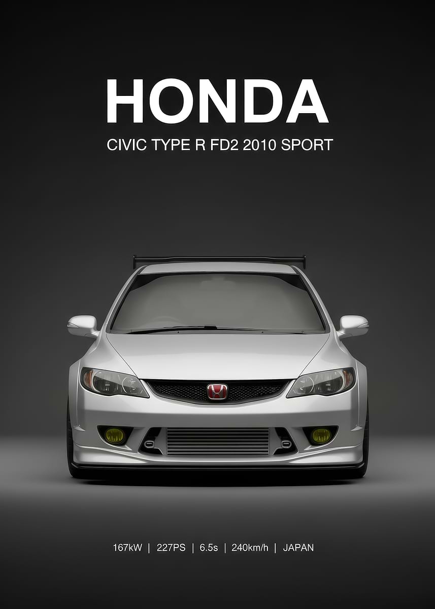 'silver Honda Civic Type R FD2 Sport poster' Poster, picture, metal ...