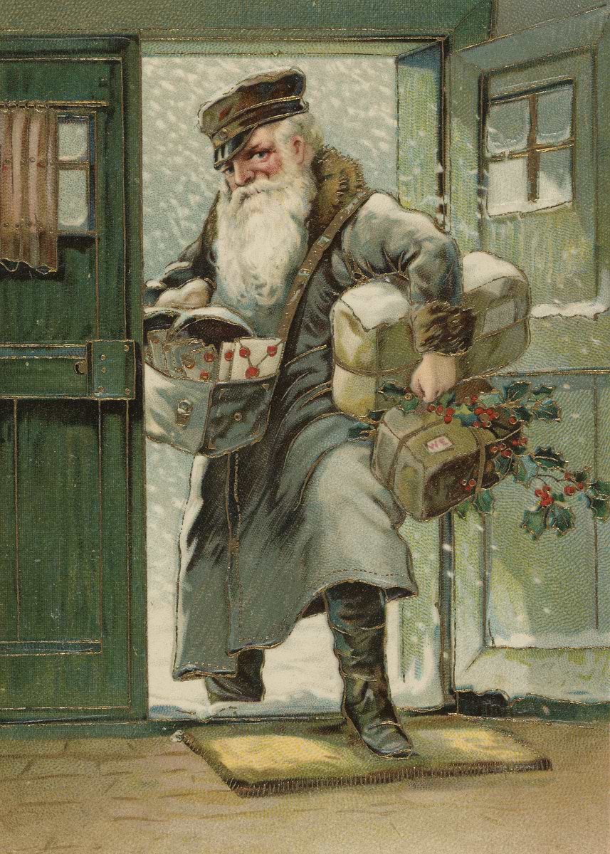 'Santa Delivering Gifts in Snow' Poster, picture, metal print, paint by ...