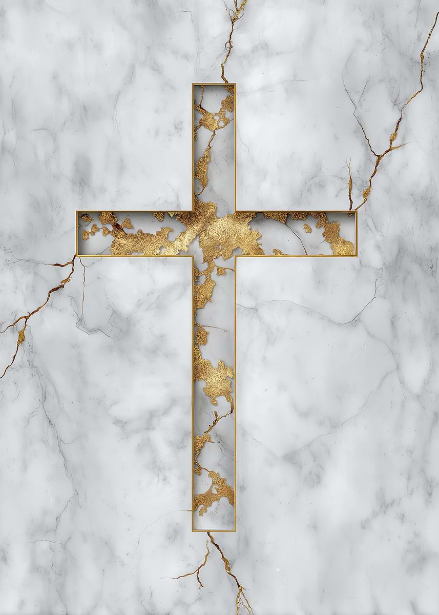 'Gold and Marble Cross' Poster, picture, metal print, paint by ...