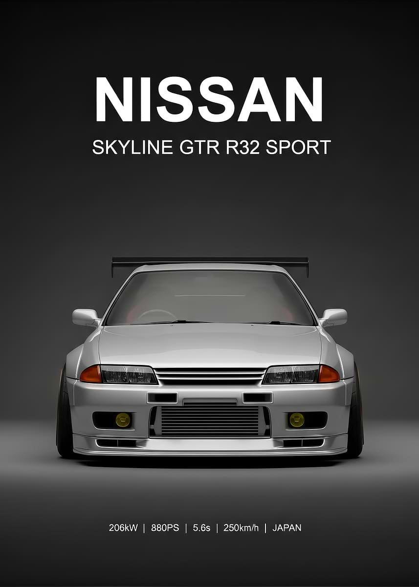 'silver Nissan Skyline GT-R R32 Sport poster' Poster, picture, metal ...