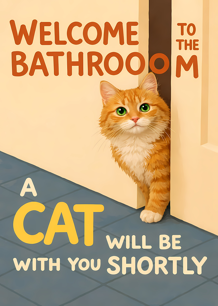'Funny Cat Bathroom Welcome Sign' Poster, picture, metal print, paint ...