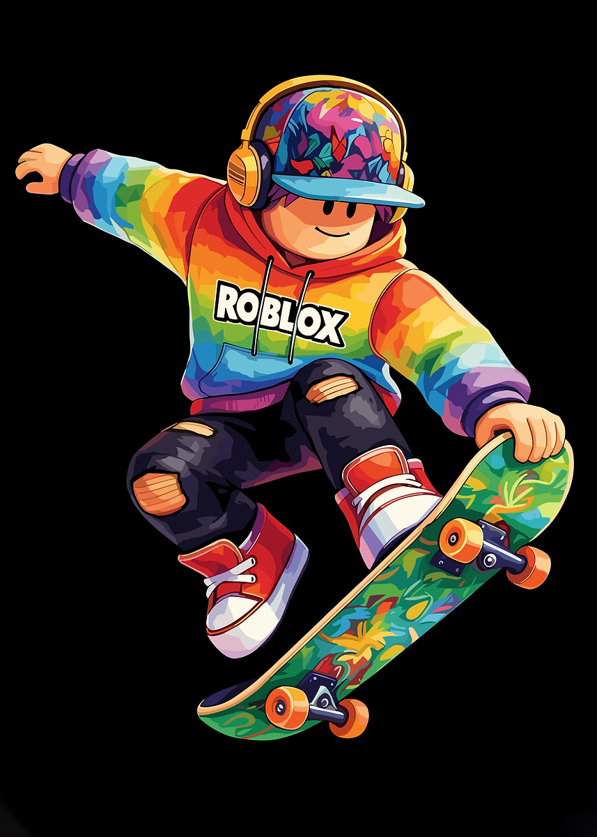 Skatingrease Roblox Art Fanart Pinterest 'Roblox Skater with Rainbow Hoodie' Poster, picture, metal print, paint ...