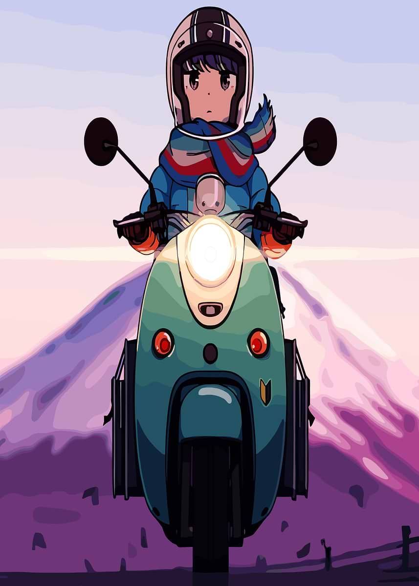 'Anime girl riding a scooter with Mt. Fuji' Poster, picture, metal print, paint by Alensya Alensya0 | Displate 'Anime girl riding a scooter with Mt. Fuji' Poster, picture, metal print, paint by Alensya Alensya0 | Displate