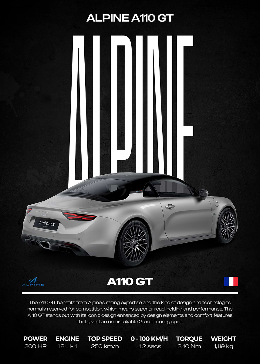 'Alpine A110 GT Car Poster' Poster, picture, metal print, paint by ...