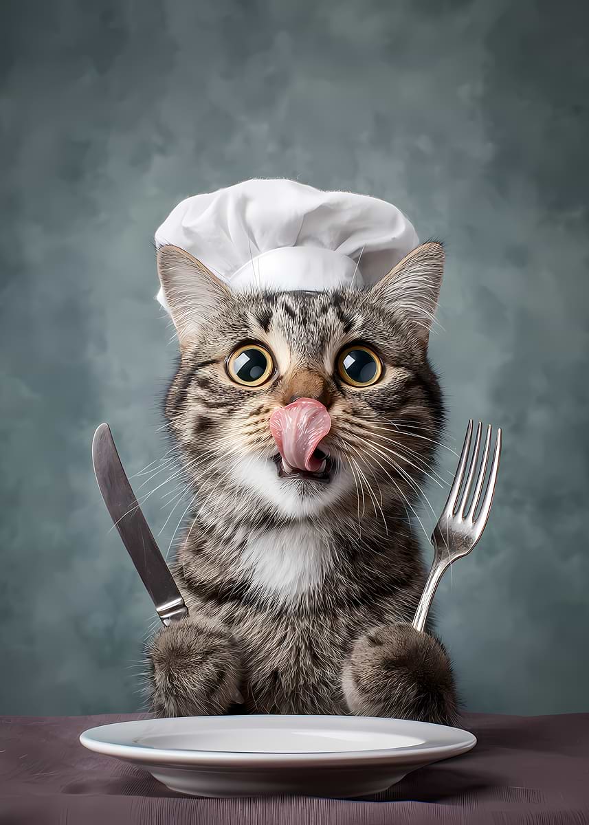 'Chef Cat Ready to Eat' Poster, picture, metal print, paint by GEMINGS ...