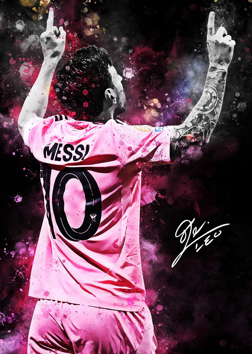 'Lionel Messi Pink Jersey Celebration' Poster, picture, metal print ...