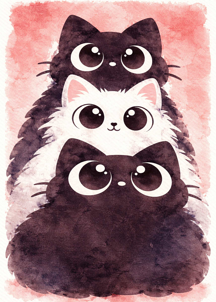 'Stack of Cute Watercolor Cats' Poster, picture, metal print, paint by ...