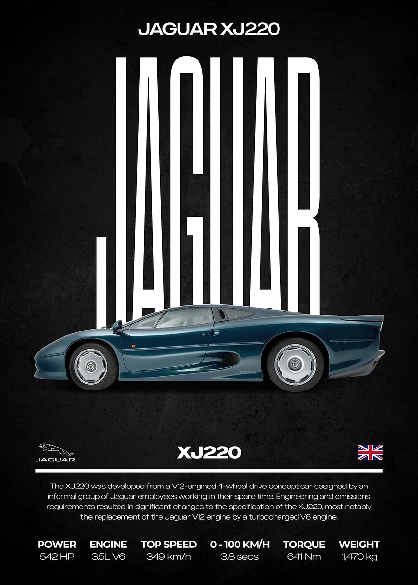 Jaguar XJ220 Poster' Poster, picture, metal print, paint by
