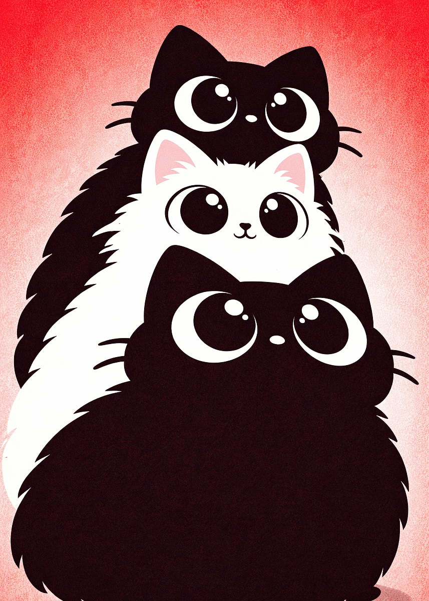 'Stack of Cute Cartoon Cats' Poster, picture, metal print, paint by Ken ...