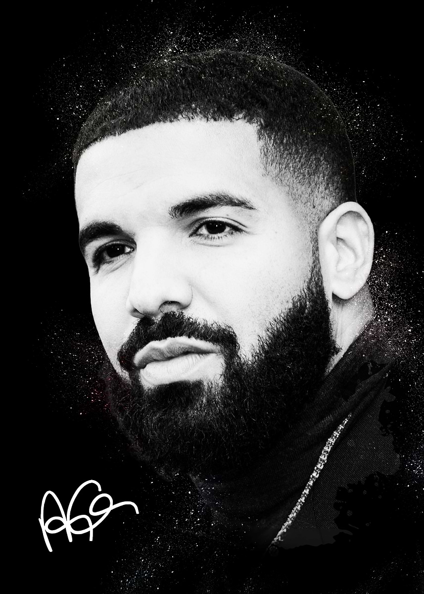'Drake Black and White Portrait' Poster, picture, metal print, paint by ...