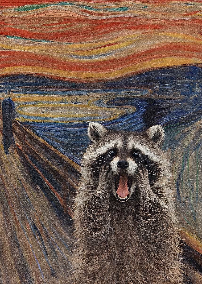 'Raccoon Recreates The Scream' Poster, picture, metal print, paint by ...