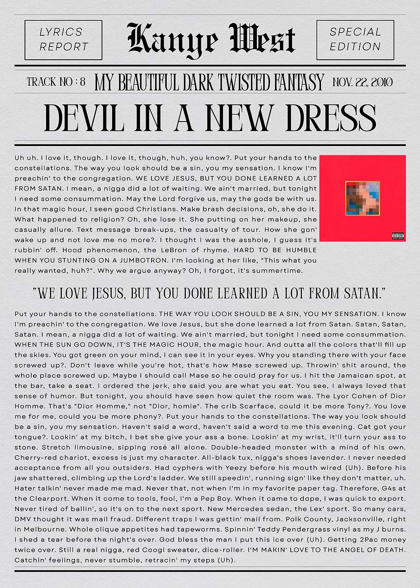 kanye west devil in a dress lyrics Devil In A New Dress