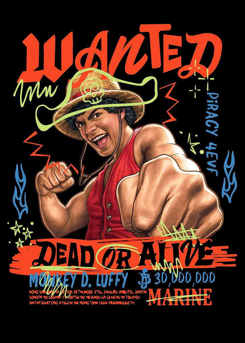 Luffy: Live-Action Wanted Poster' Poster, picture, metal print