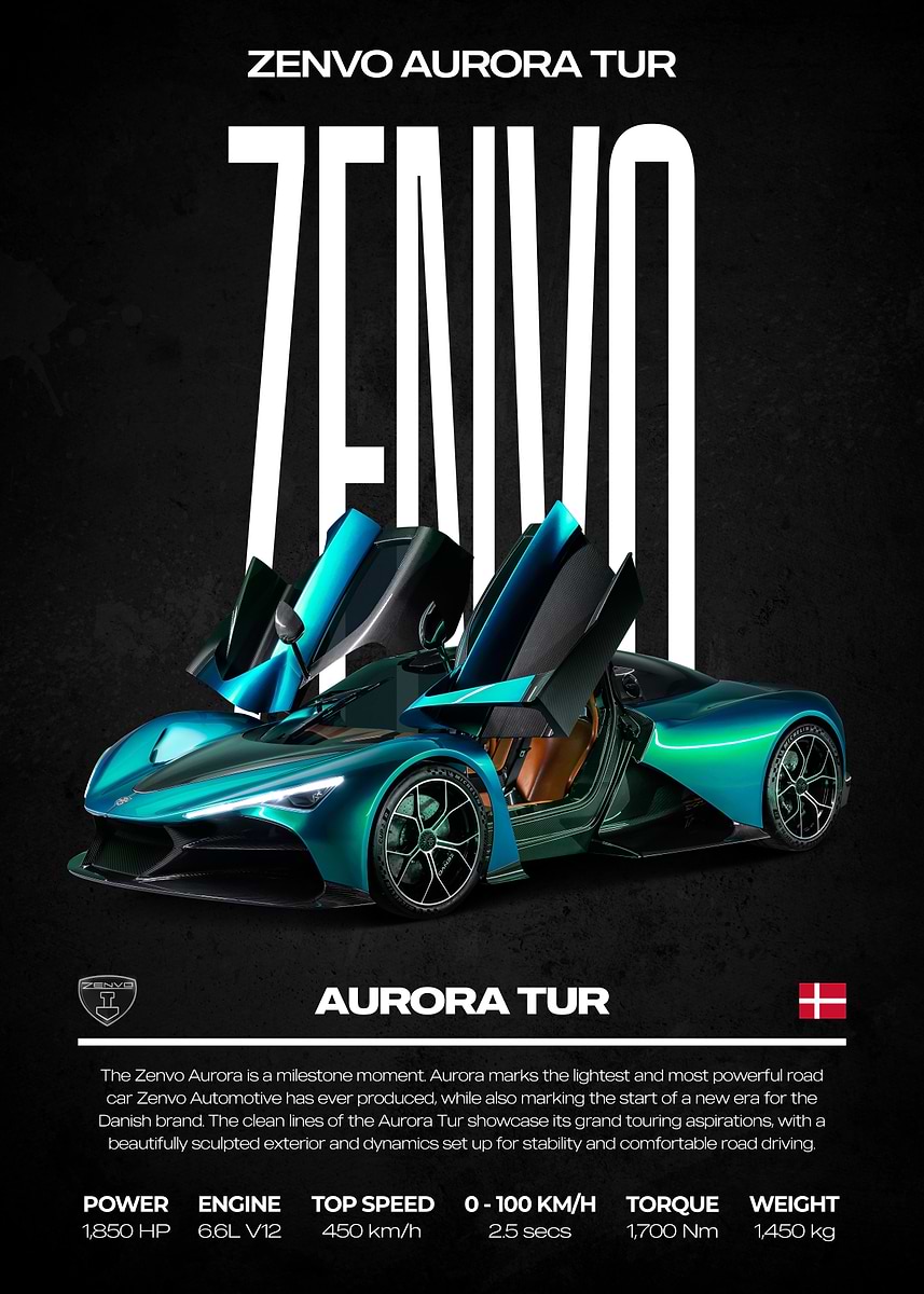 Zenvo Aurora Tur Car Poster' Poster, picture, metal print, paint