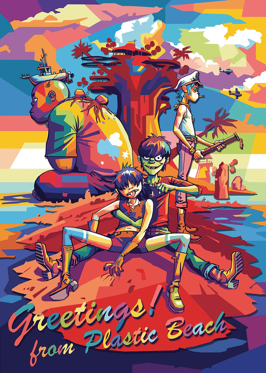 Gorillaz Plastic Beach Greetings' Poster, picture, metal print