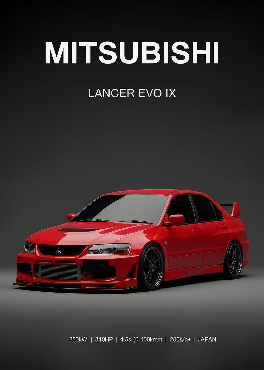 red sport Mitsubishi Lancer Evo IX Poster' Poster, picture, metal