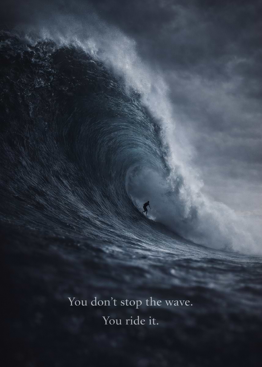 'Surfer riding a massive wave' Poster, picture, metal print, paint by ...