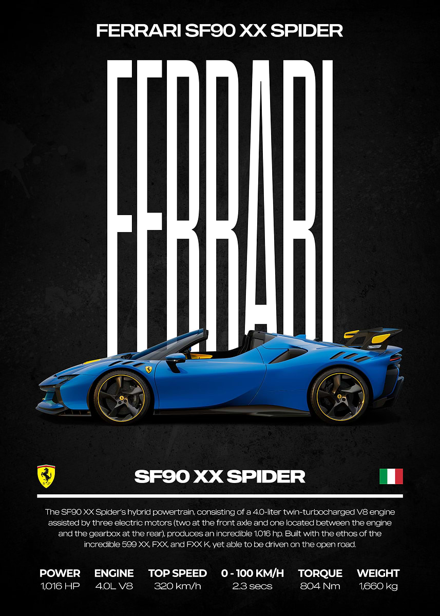 Ferrari SF90 XX Spider Poster' Poster, picture, metal print, paint