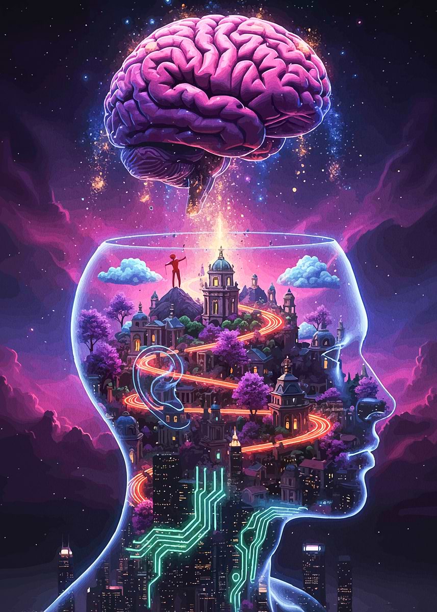 'Digital Brain Cityscape' Poster, picture, metal print, paint by Maaria ...
