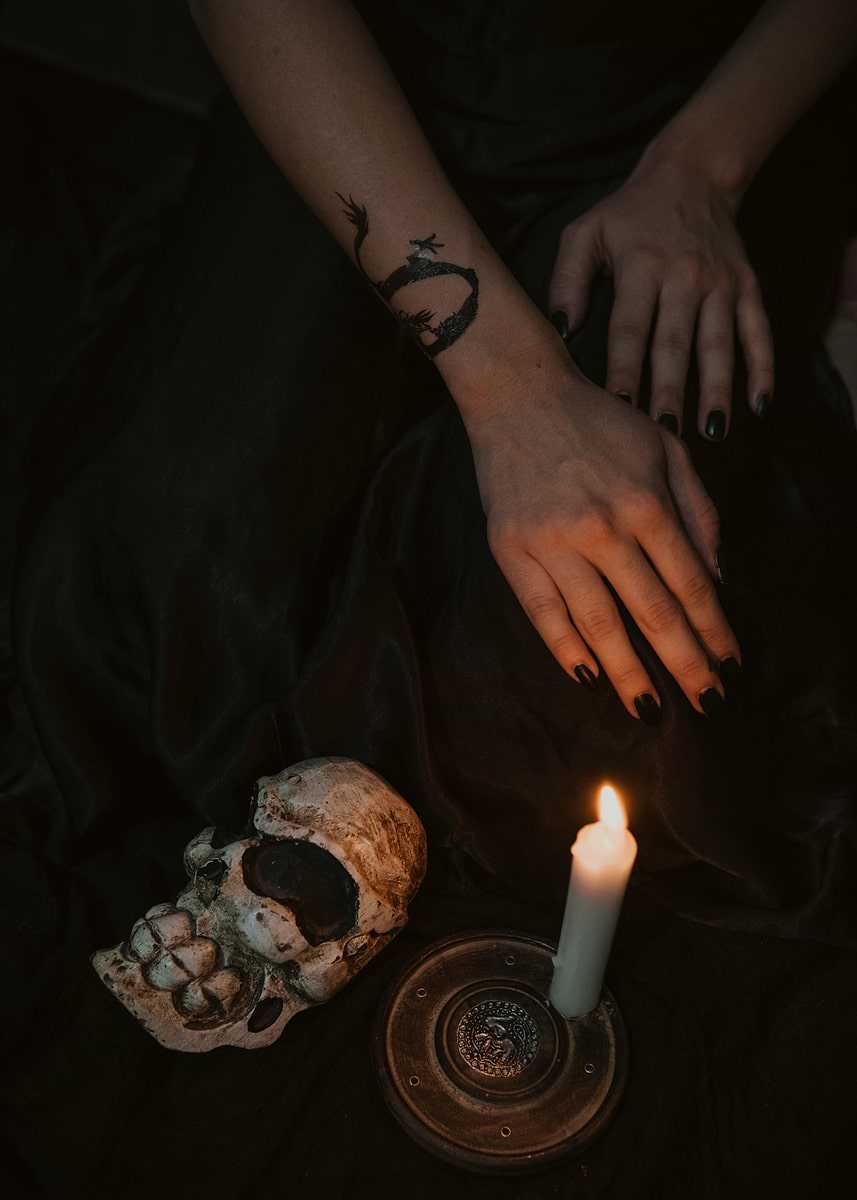 Skull Ritual Scene 'Mysterious scene with skull and candle' Poster, picture, metal print ...