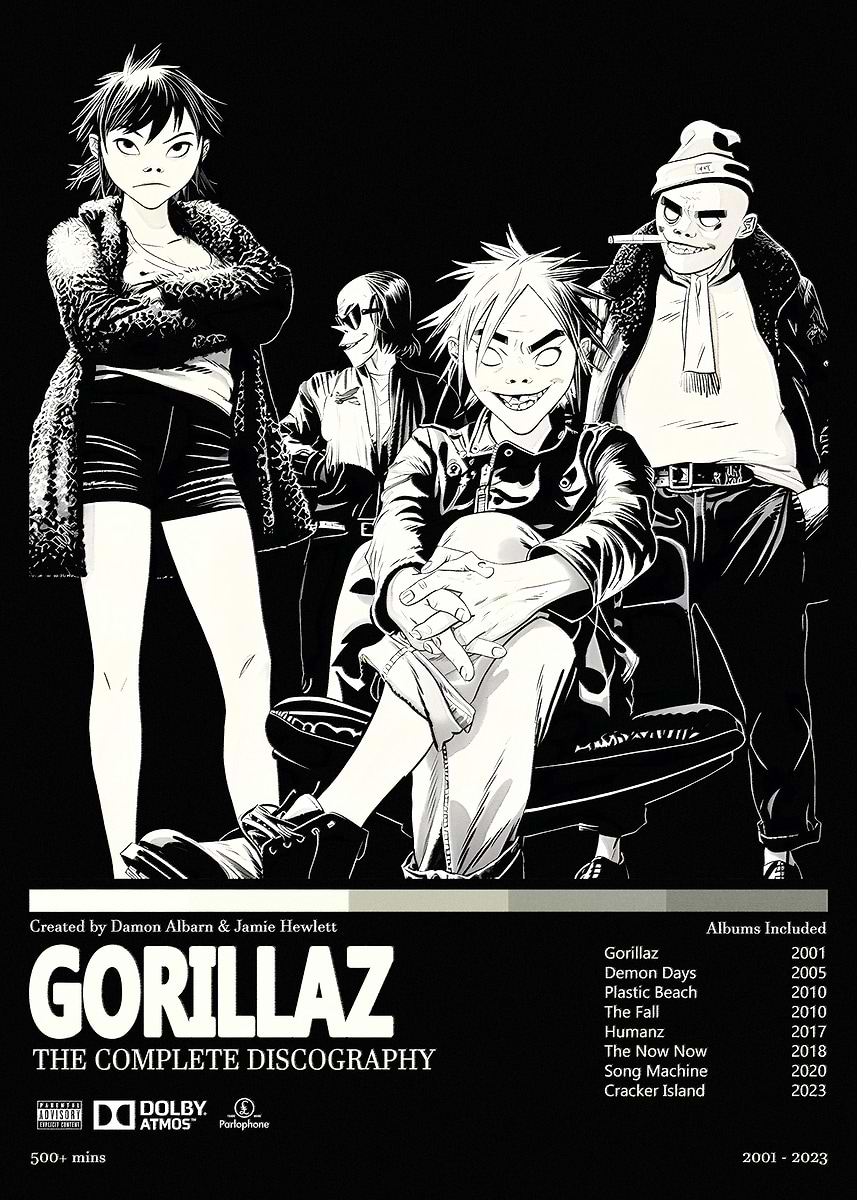 GORILLAZ 2枚組レコード超美品！全面初回マト ゲートフォルド EU盤 Gorillaz Complete Discography Poster' Poster, picture, metal print