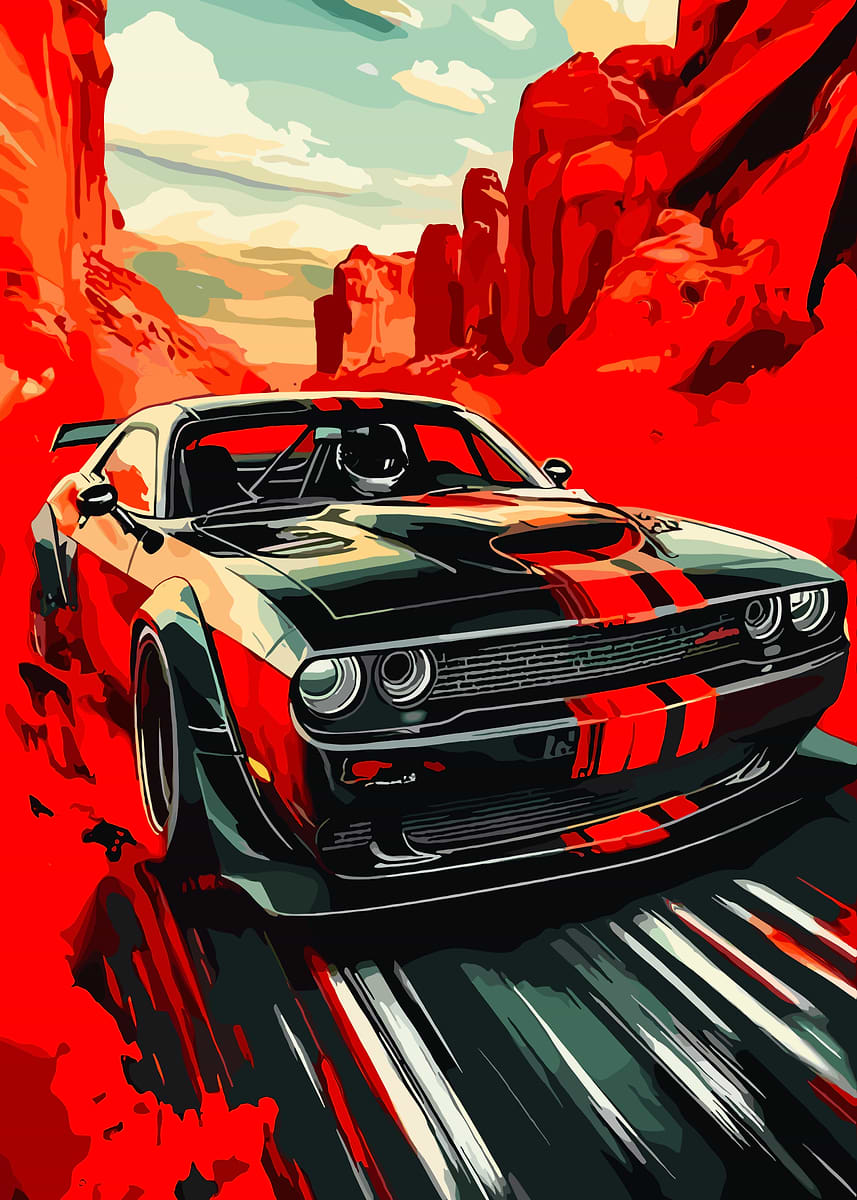 Dodge Challenger in Desert Landscape' Poster, picture, metal print