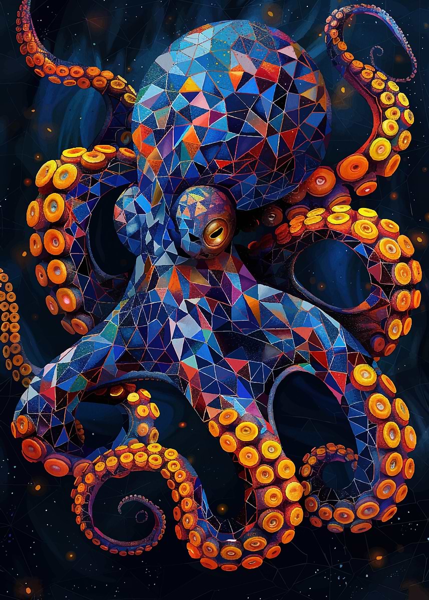 'Geometric Octopus in Cosmic Depths' Poster, picture, metal print ...