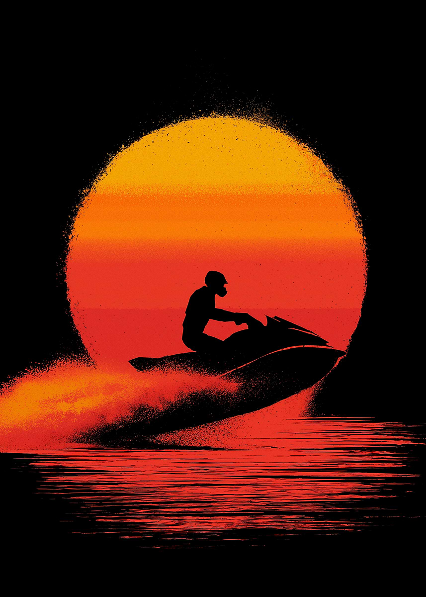 Jet Ski Rider at Sunset' Poster, picture, metal print, paint by