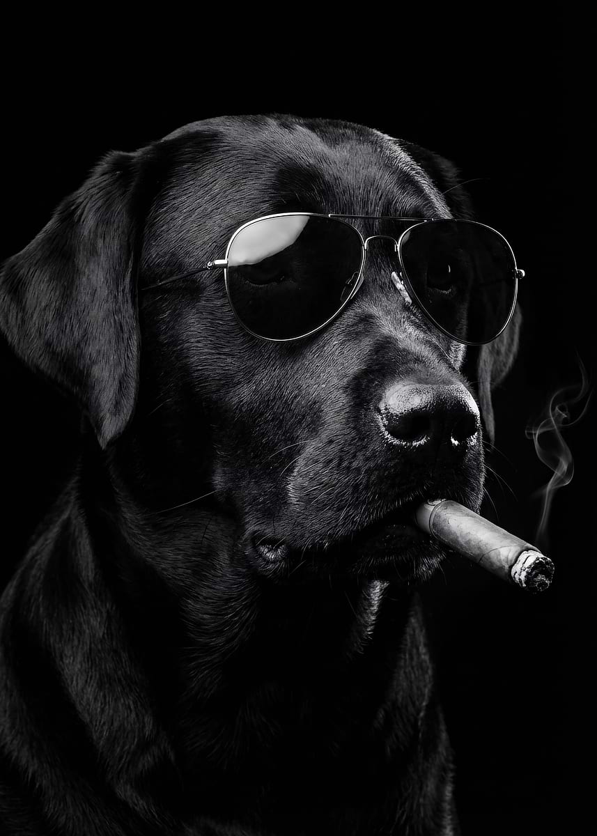 'Black Labrador with Sunglasses and Cigar' Poster, picture, metal print ...