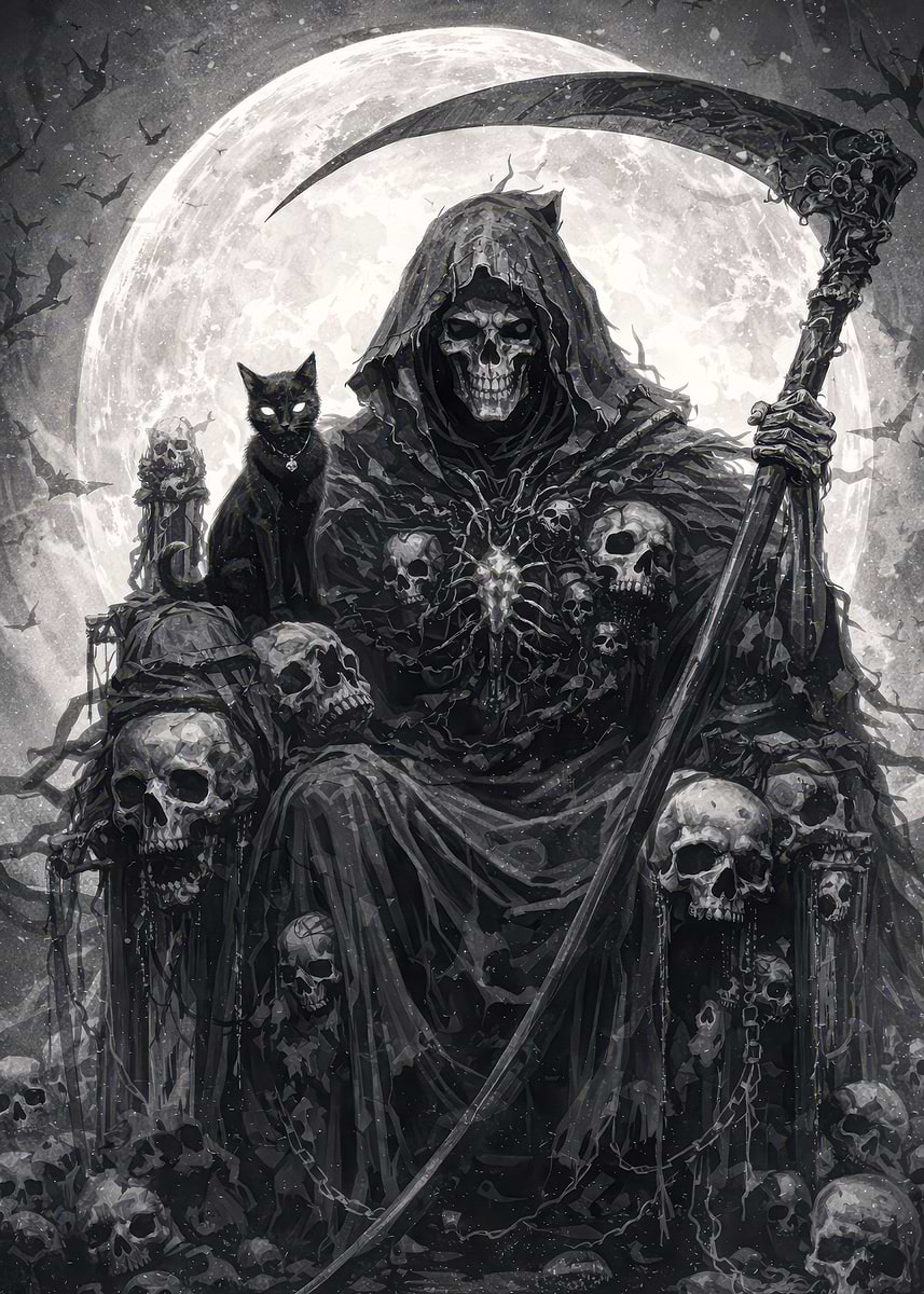 Grim Reaper with Black Cat and Skulls' Poster, picture, metal
