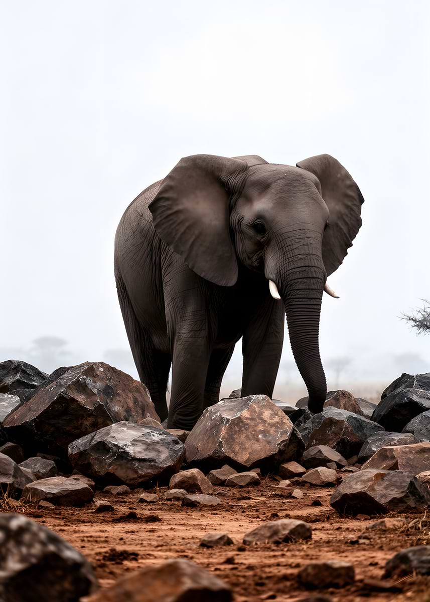 Elephant Rocks Posters 'Elephant standing among rocks' Poster, picture, metal print, paint by ...