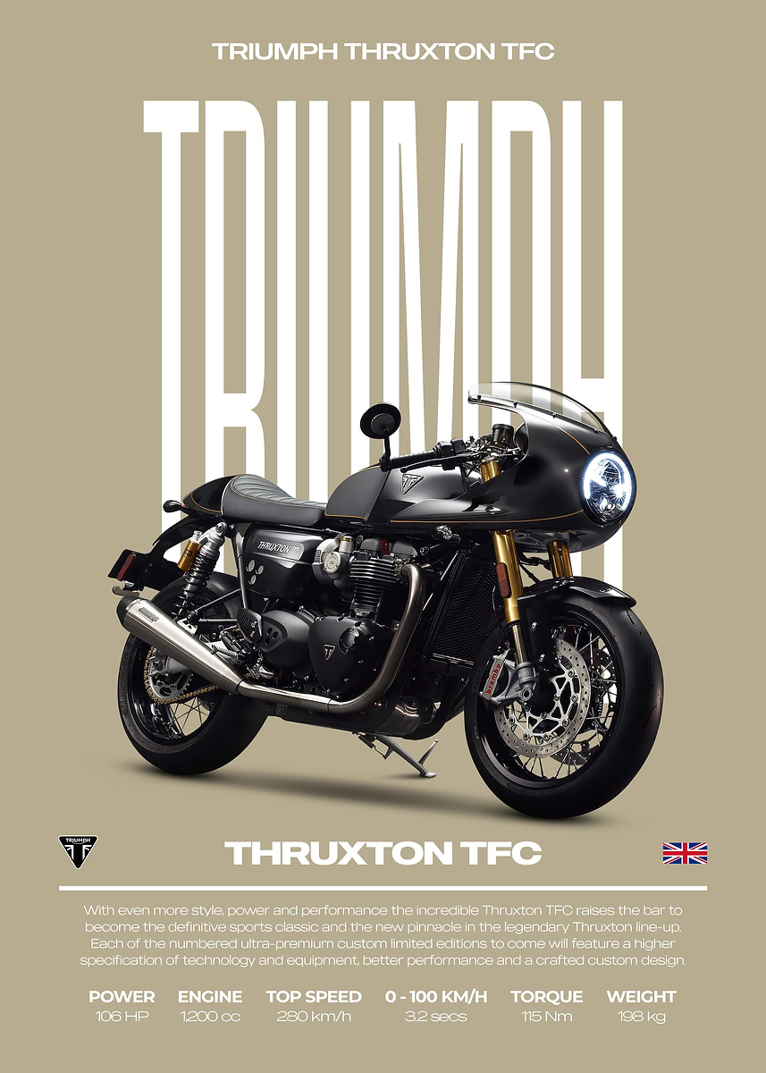 Triumph Thruxton TFC Motorcycle Poster' Poster, picture, metal