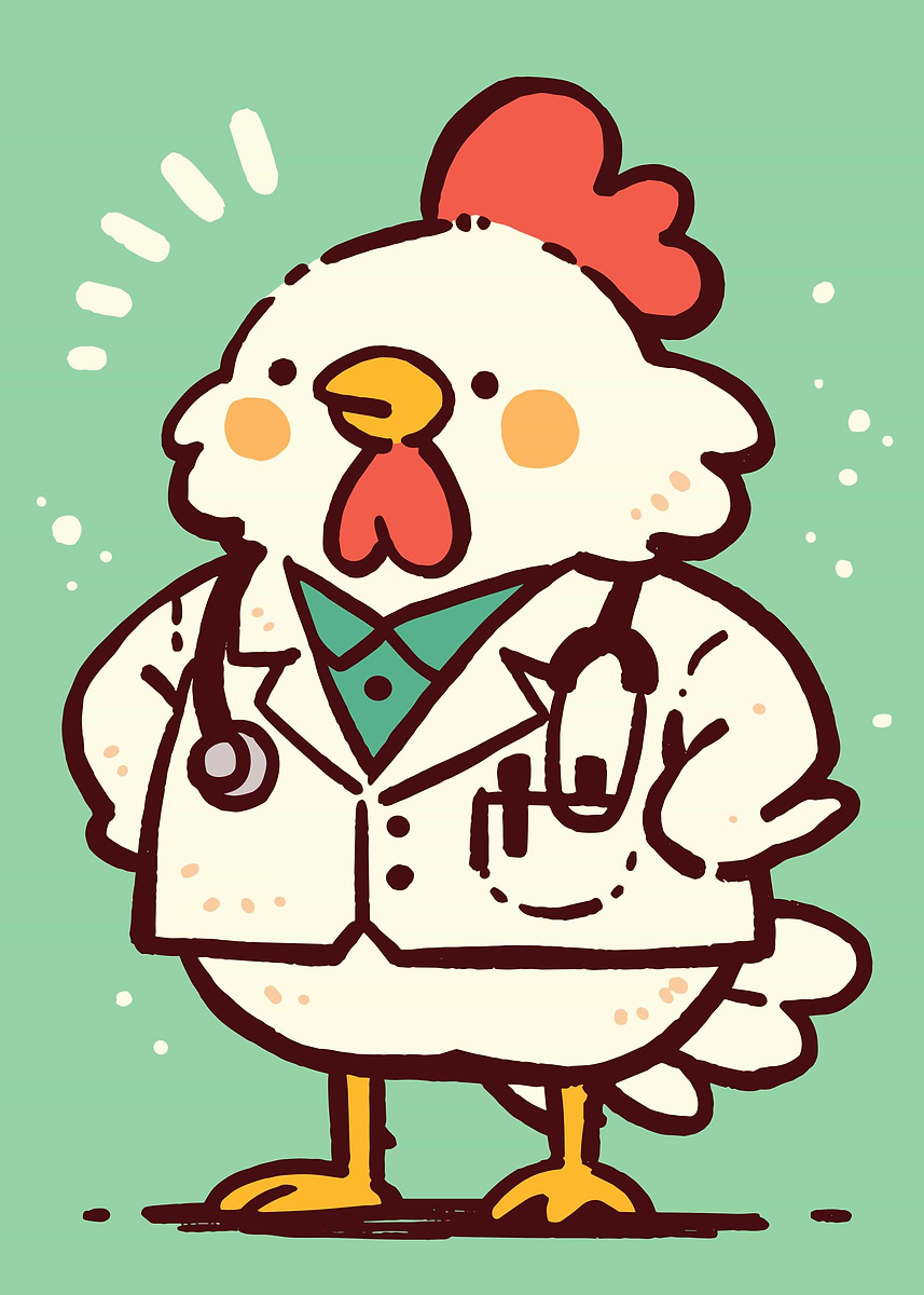 'Doctor Chicken Cartoon' Poster, picture, metal print, paint by James ...