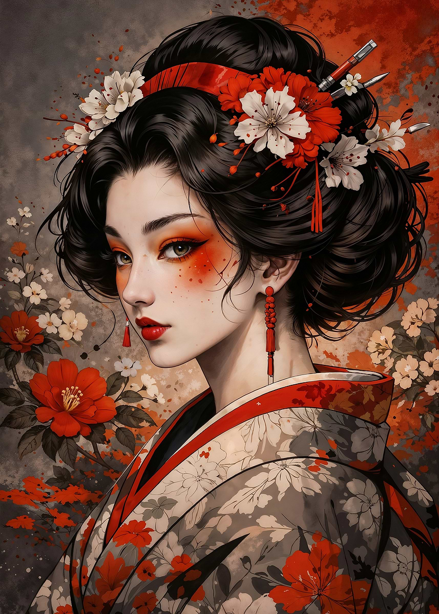 Japanese Geisha' Poster, picture, metal print, paint by Loxey
