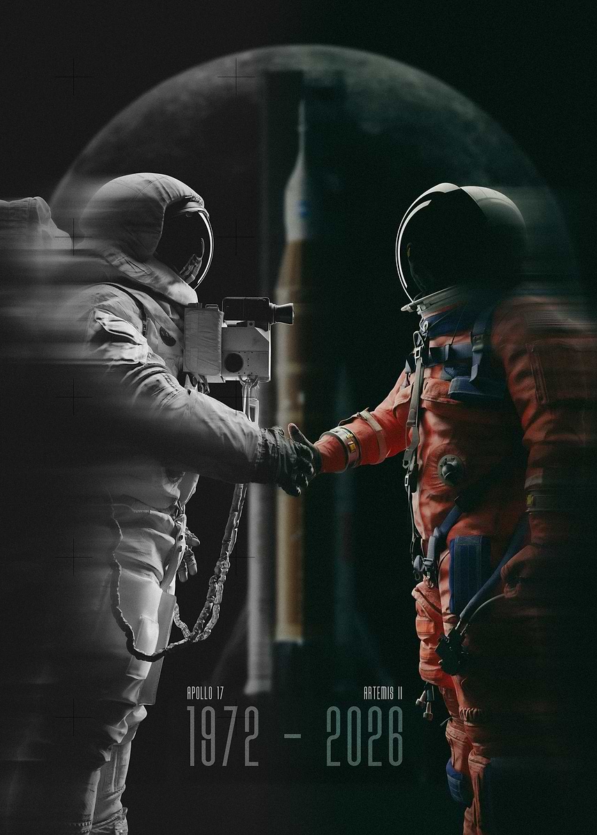Apollo 17 and Artemis 2' Poster, picture, metal print, paint by
