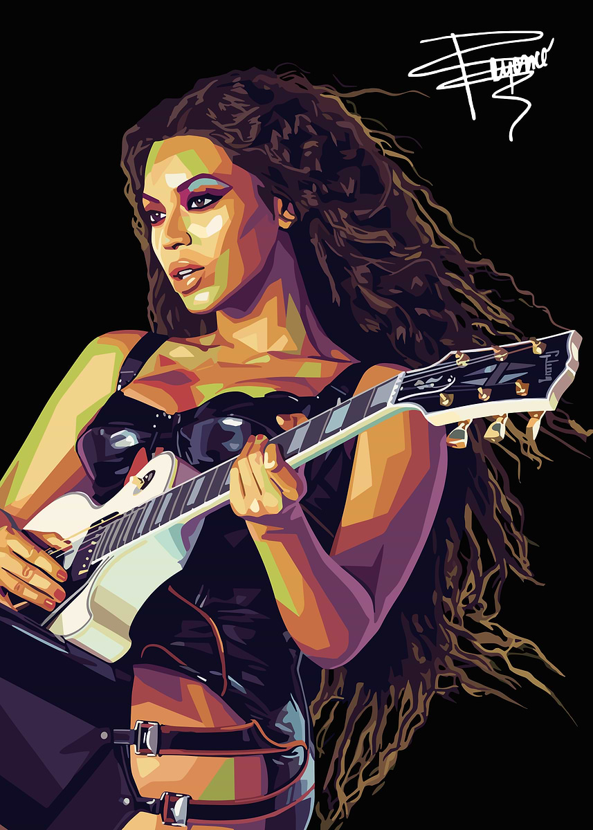 'Beyonce Playing Guitar' Poster, picture, metal print, paint by Azza ...