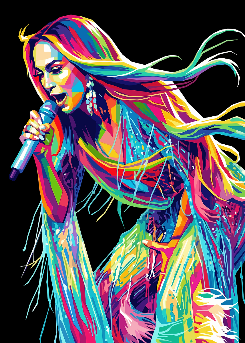 'Colorful Singer with Microphone' Poster, picture, metal print, paint ...