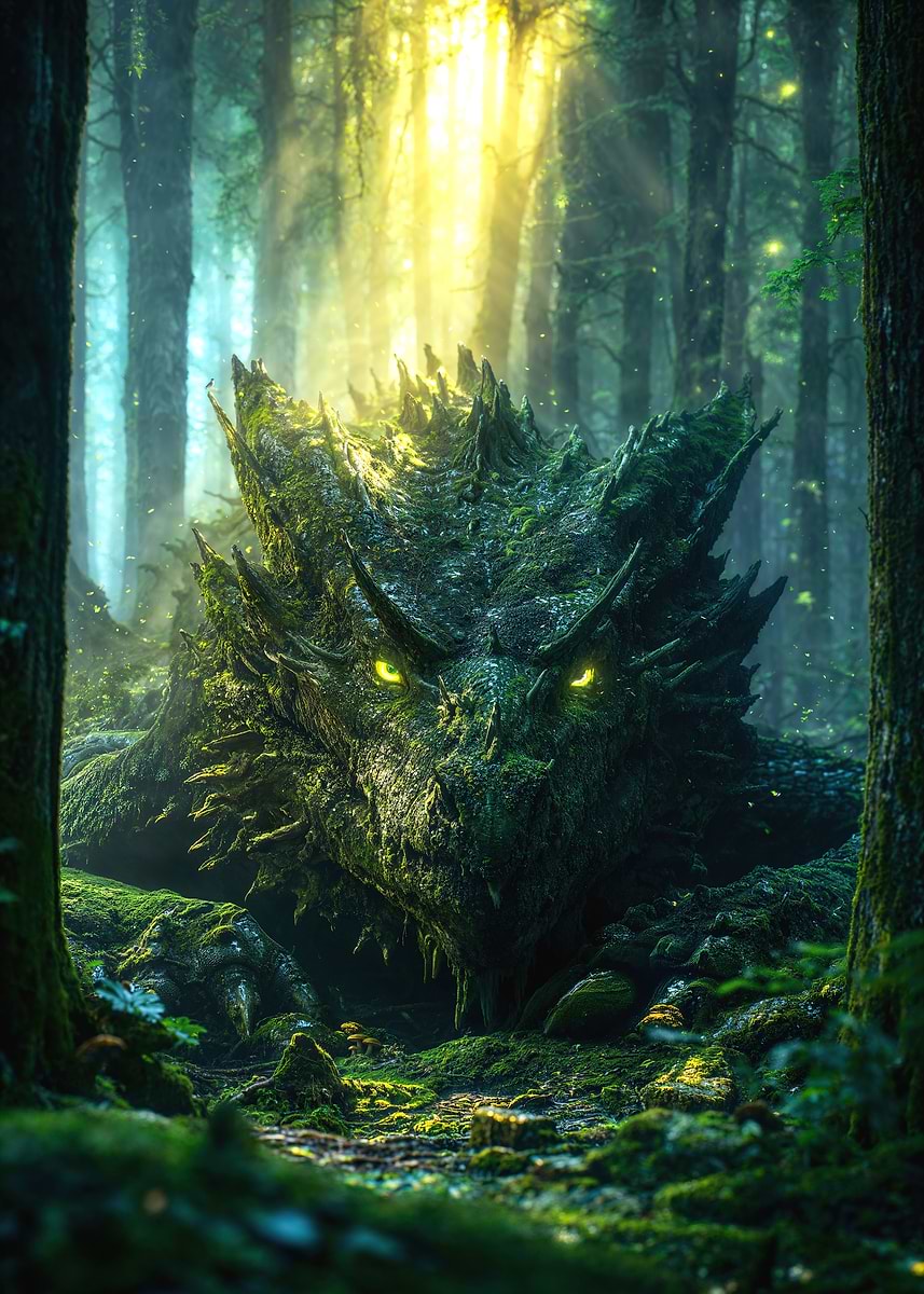 Moss Crowned Elderwyrm — from the Dragons Lair collection, a Pixaverse metal print