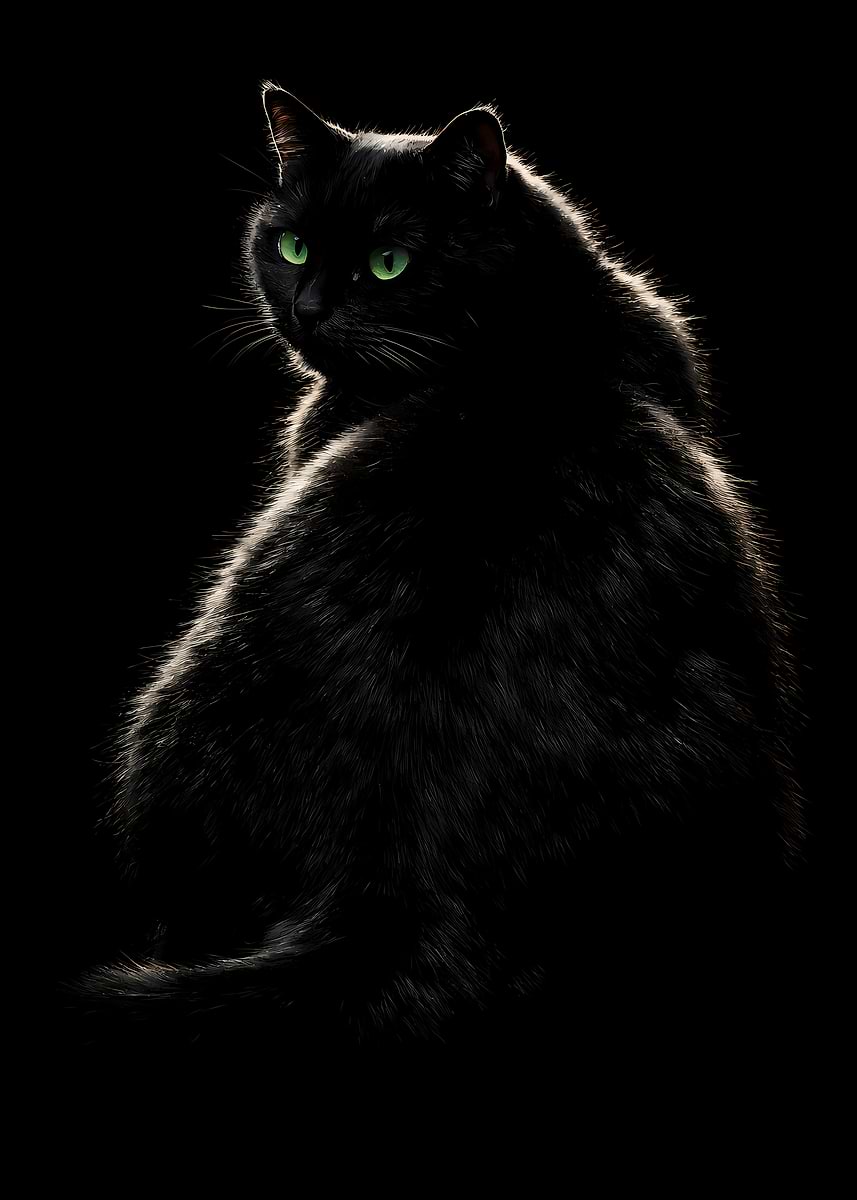 'Black Cat Black Background - Back View Looking at Camera' Poster ...