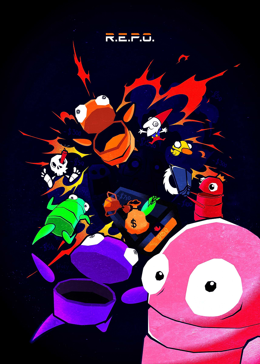 'R.E.P.O. Characters and Loot' Poster, picture, metal print, paint by ...