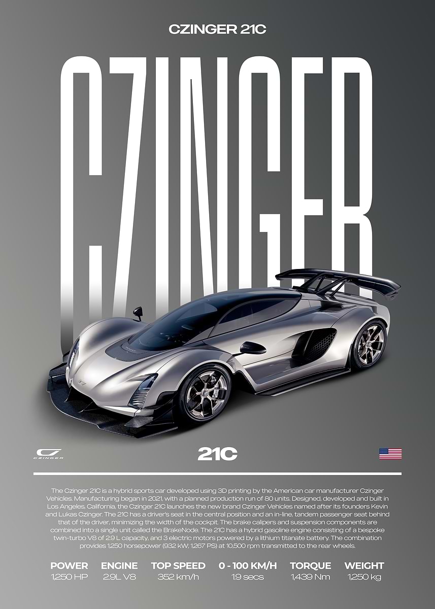Czinger 21C Hypercar Car Poster' Poster, picture, metal print