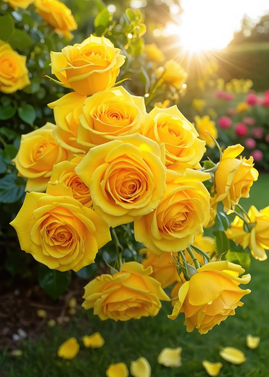 Golde Yellow Roses 'Golden Yellow Roses in Sunlight' Poster, picture, metal print, paint ...